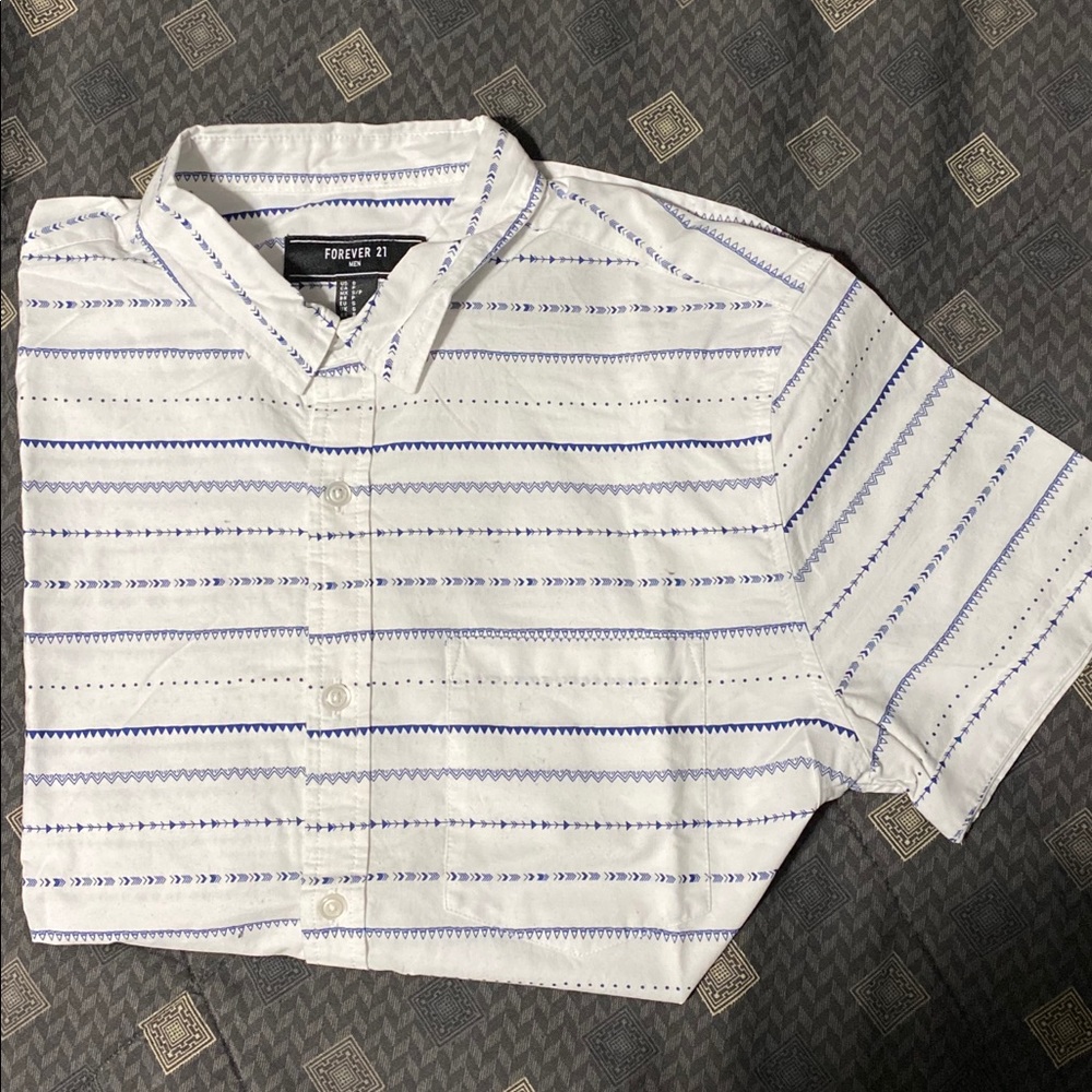 White Patterned Button Up